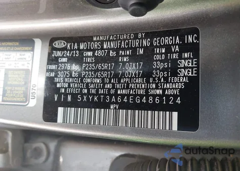 2014 Kia Sorento Lx из США, поврежденный, VIN 5XYKT3A64EG486124